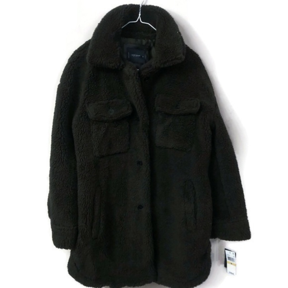 lucky brand womens Green Faux fur button up jacket sz med